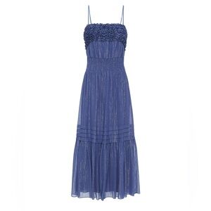 Rebecca Taylor Navy Textured Dress w/Metallic thread and ruffled bodice, XL